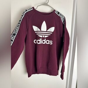 Adidas Maroon Crewneck with Logo and Sleeve Stripes size medium